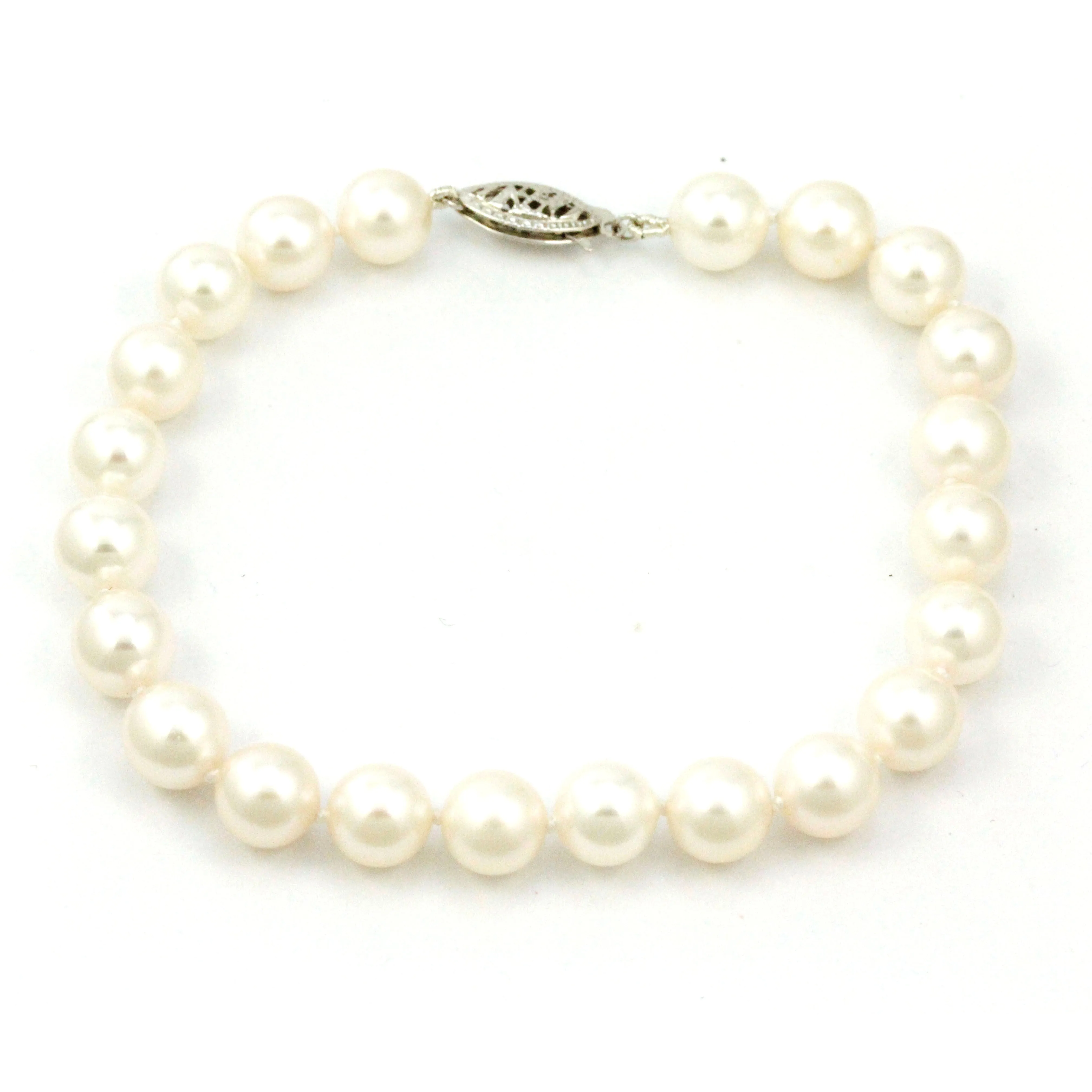 14K White Gold Cultured Pearl Bracelet
