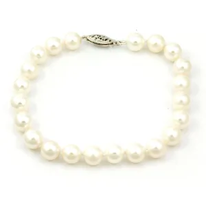 14K White Gold Cultured Pearl Bracelet