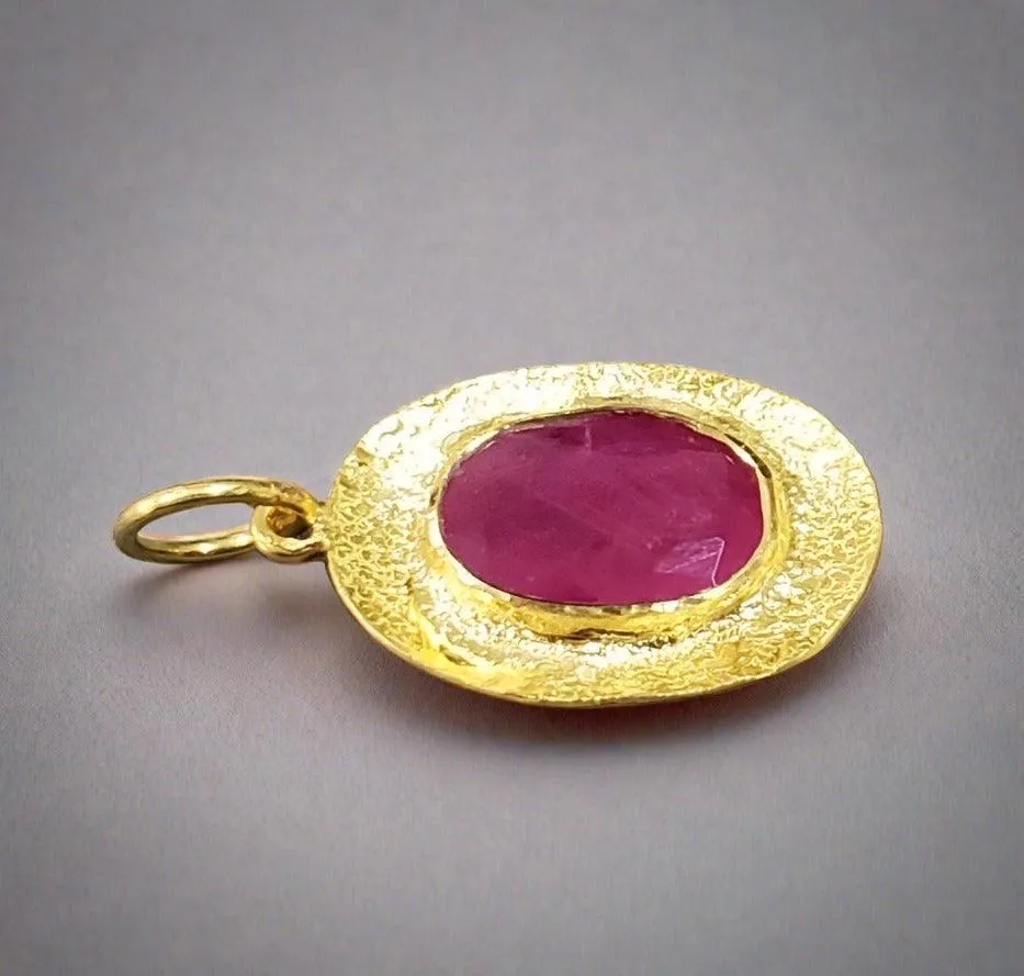 18k Gold Oval Natural Ruby Pendant