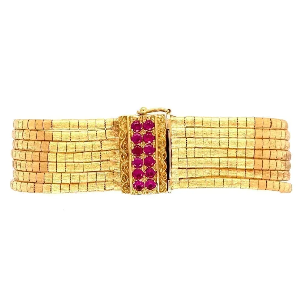18K YG Stunning 7 Row Satin Gold Bracelet 47.8g, 1x8’ Regard Jewelry Austin, Texas