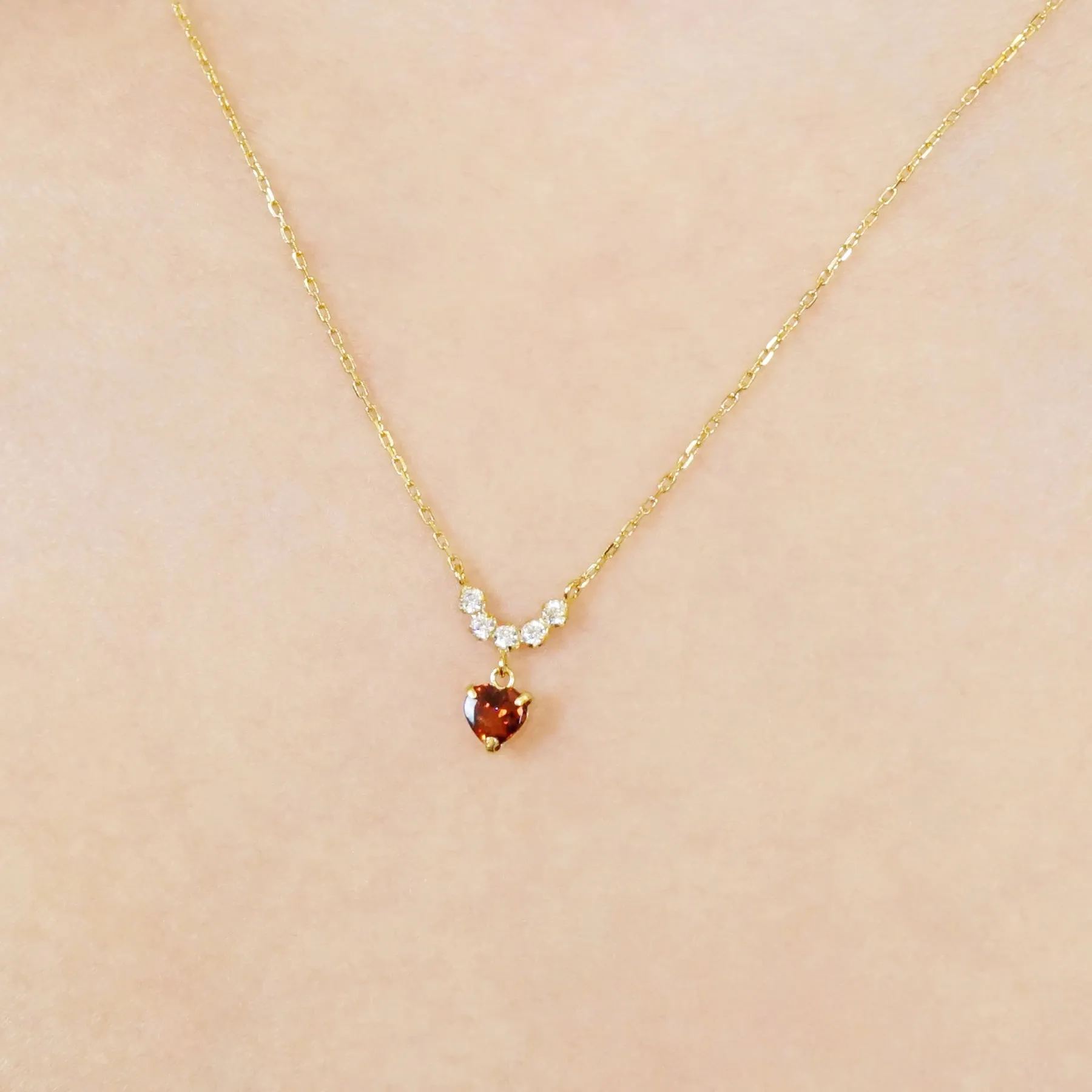 925 Sterling Silver Garnet Heart Swinging Necklace