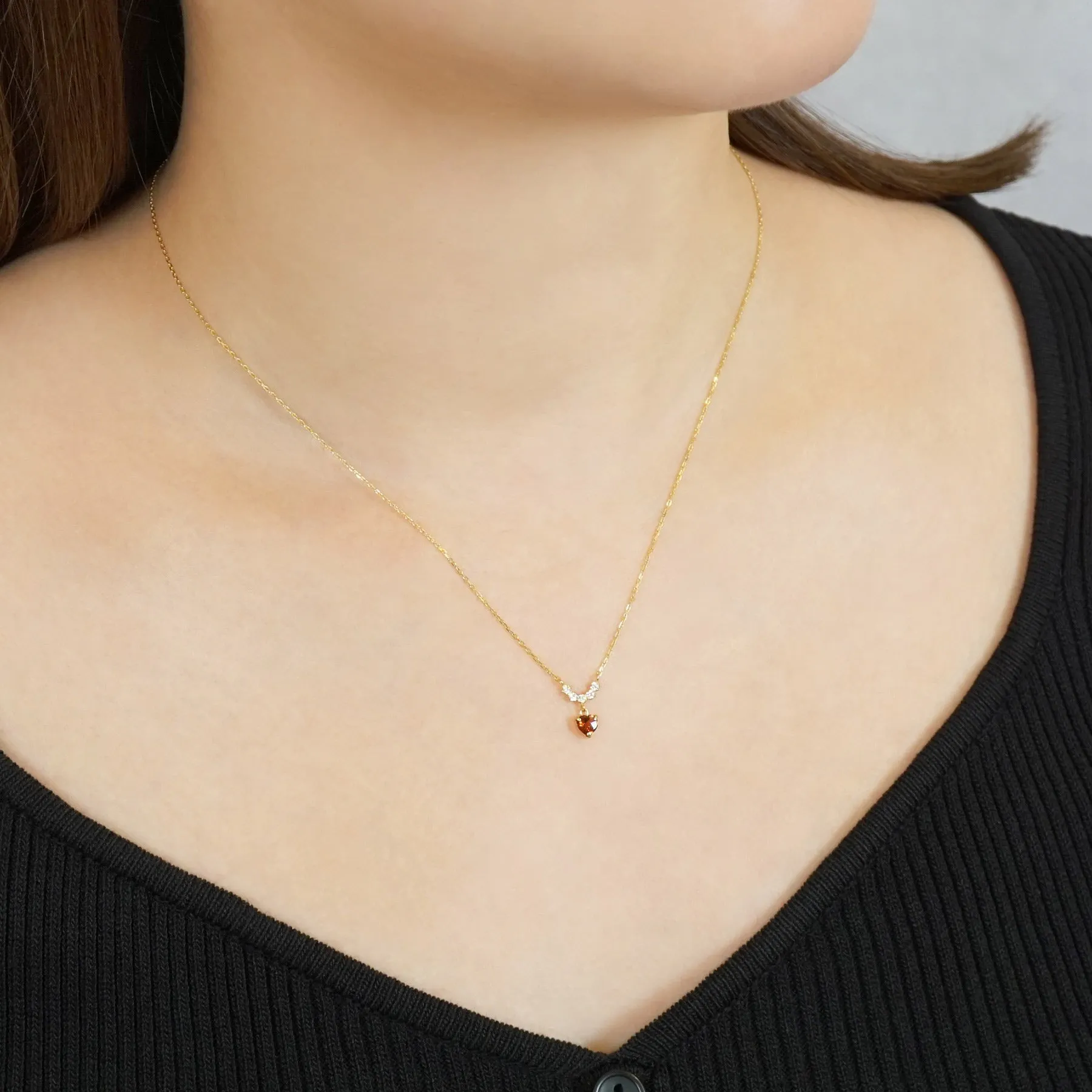 925 Sterling Silver Garnet Heart Swinging Necklace