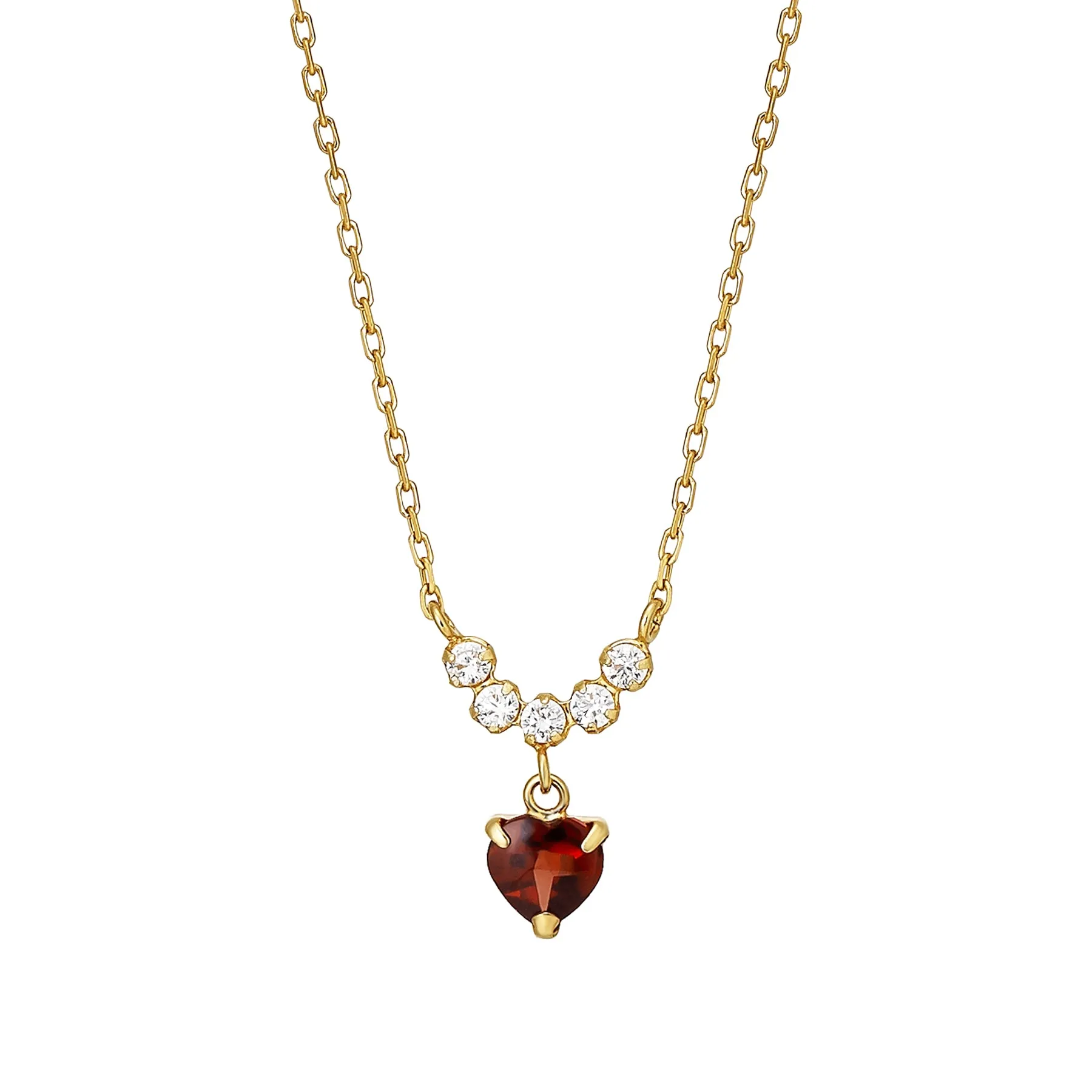925 Sterling Silver Garnet Heart Swinging Necklace