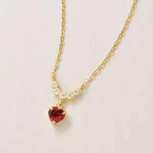 925 Sterling Silver Garnet Heart Swinging Necklace