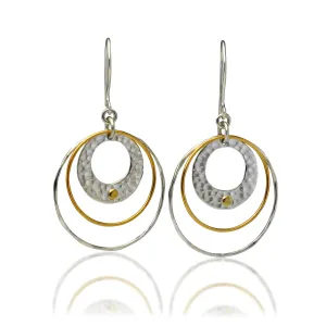 Banyan Sterling Silver and Gold Plating Textured Tri Hoop Earrings