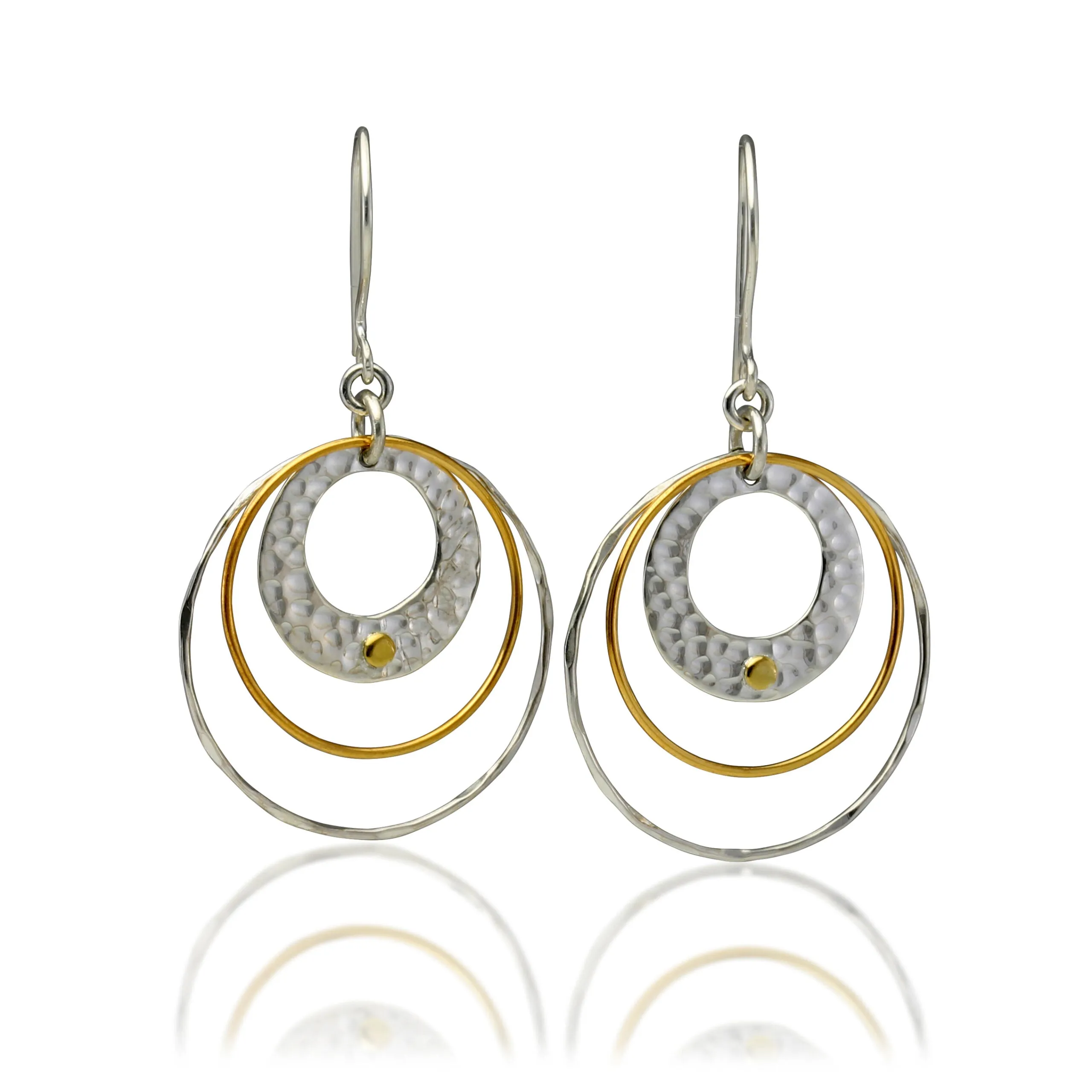 Banyan Sterling Silver and Gold Plating Textured Tri Hoop Earrings