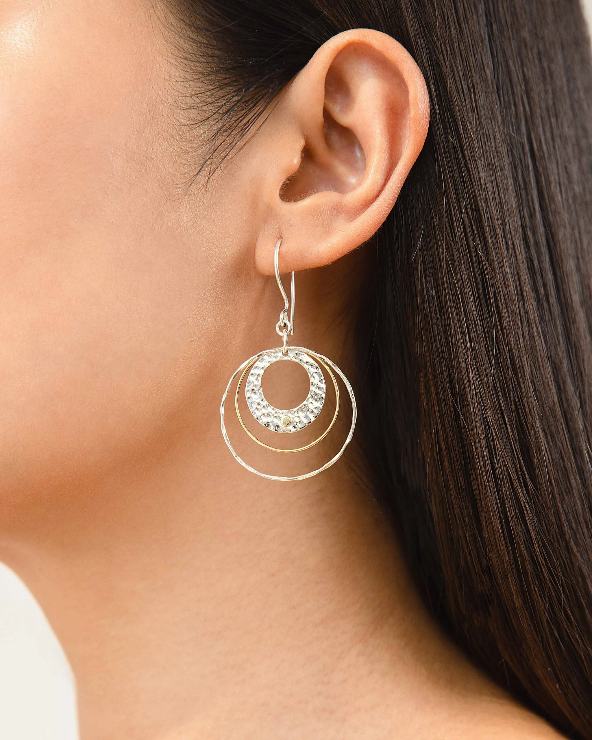 Banyan Sterling Silver and Gold Plating Textured Tri Hoop Earrings