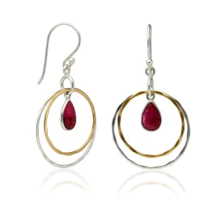 Banyan Two Tone Hoop Earrings with Teardrop Ruby Hathi