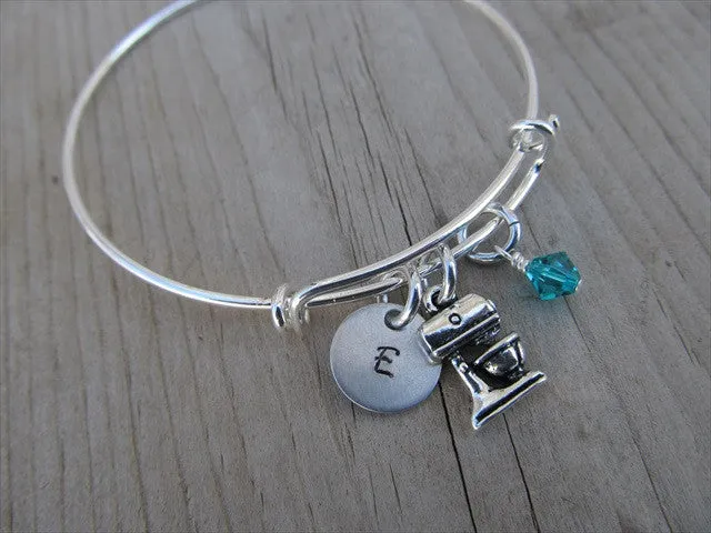 Chef or Baker Charm Bracelet- Kitchen Mixer Charm Bracelet with Initial and Accent Bead