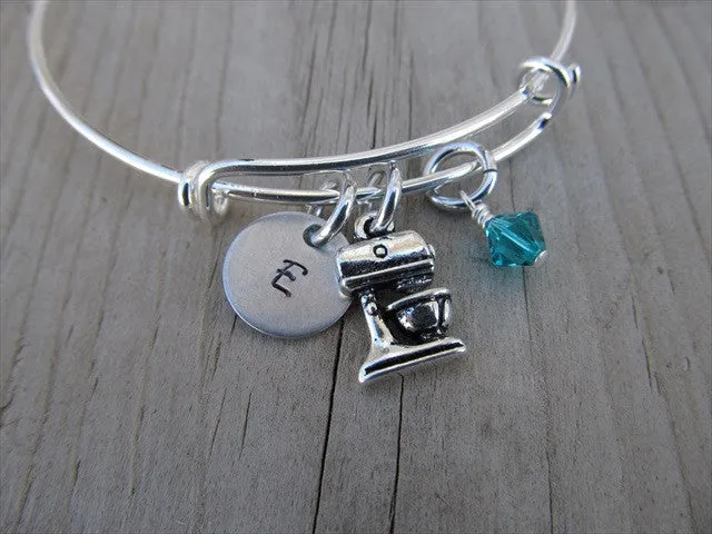 Chef or Baker Charm Bracelet- Kitchen Mixer Charm Bracelet with Initial and Accent Bead