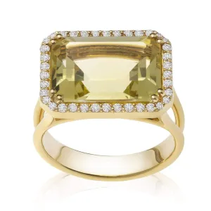 Color Collection 14KT YG Lemon Topaz & Diamonds Round Cocktail Ring