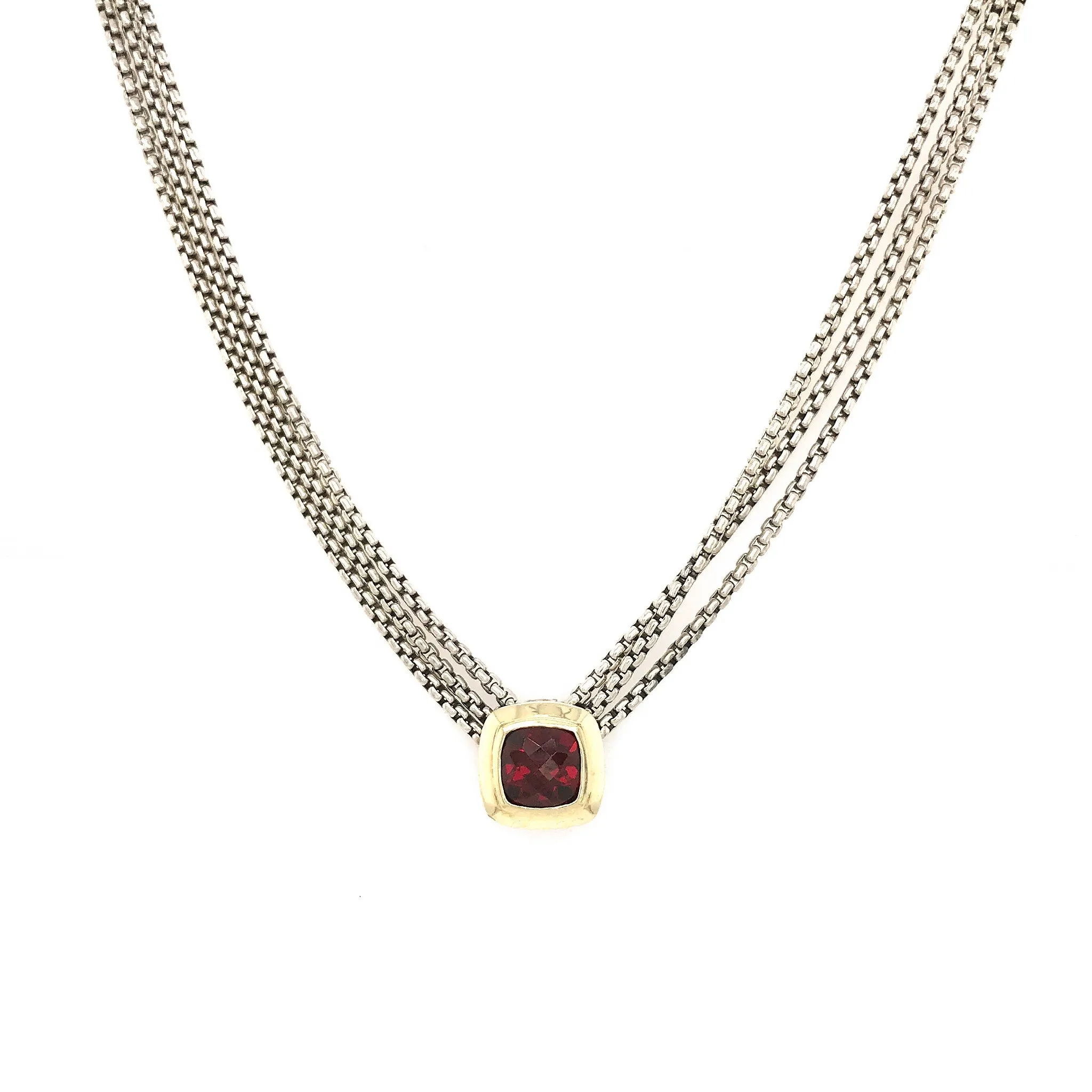 David Yurman 3 Cable Chains Albion Garnet Pendant Necklace