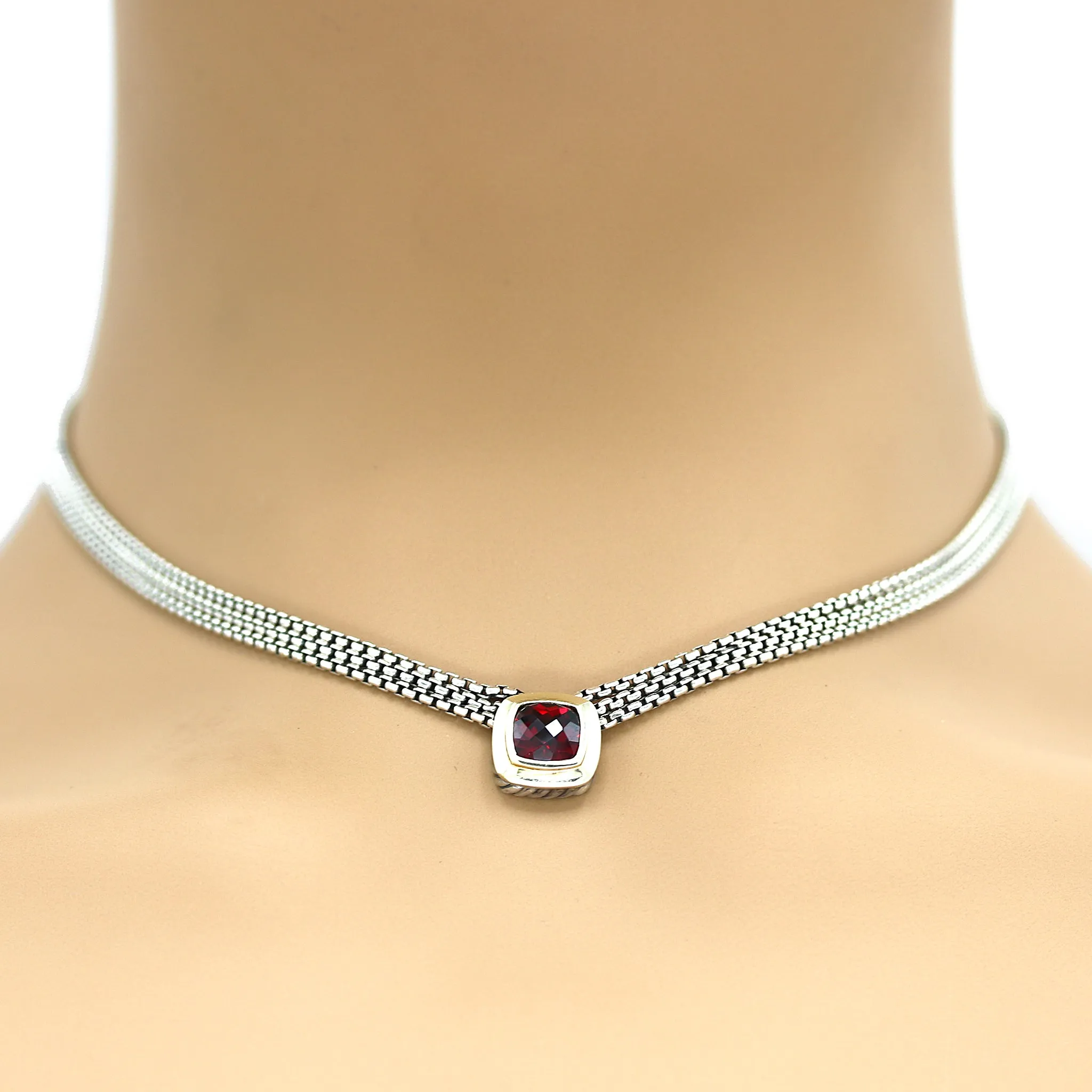 David Yurman 3 Cable Chains Albion Garnet Pendant Necklace