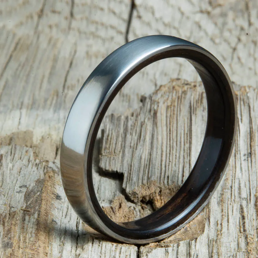Ebony lined womens wood ring with satin titanium
