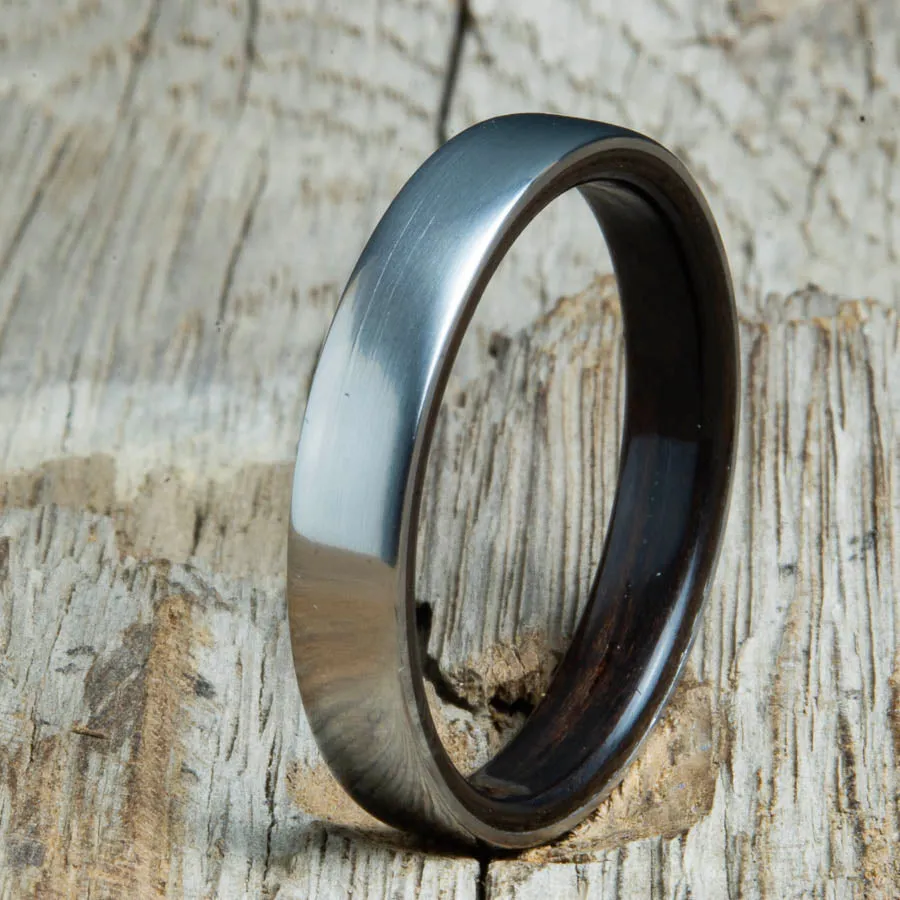 Ebony lined womens wood ring with satin titanium