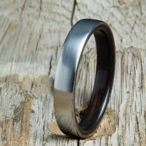 Ebony lined womens wood ring with satin titanium