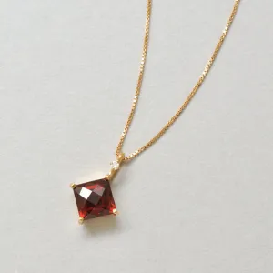 Garnet Square Necklace (10K Rose Gold)