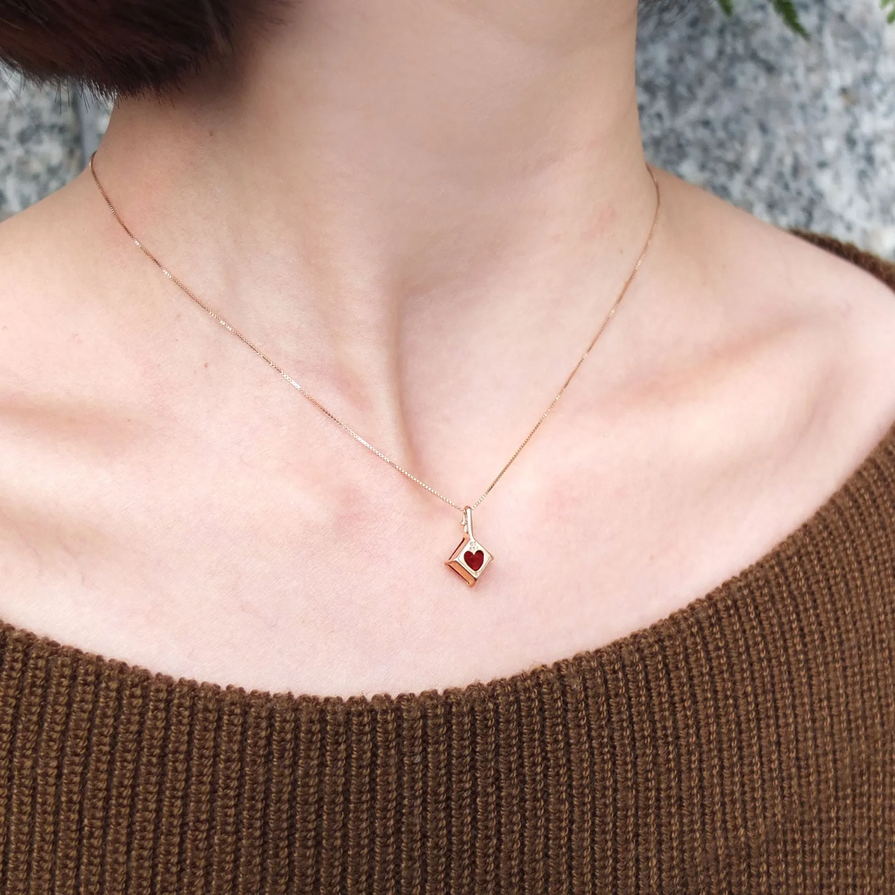 Garnet Square Necklace (10K Rose Gold)