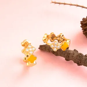 Gold Plated Floral Designed Enamel and CZ American Diamond Bali Hoops Earring