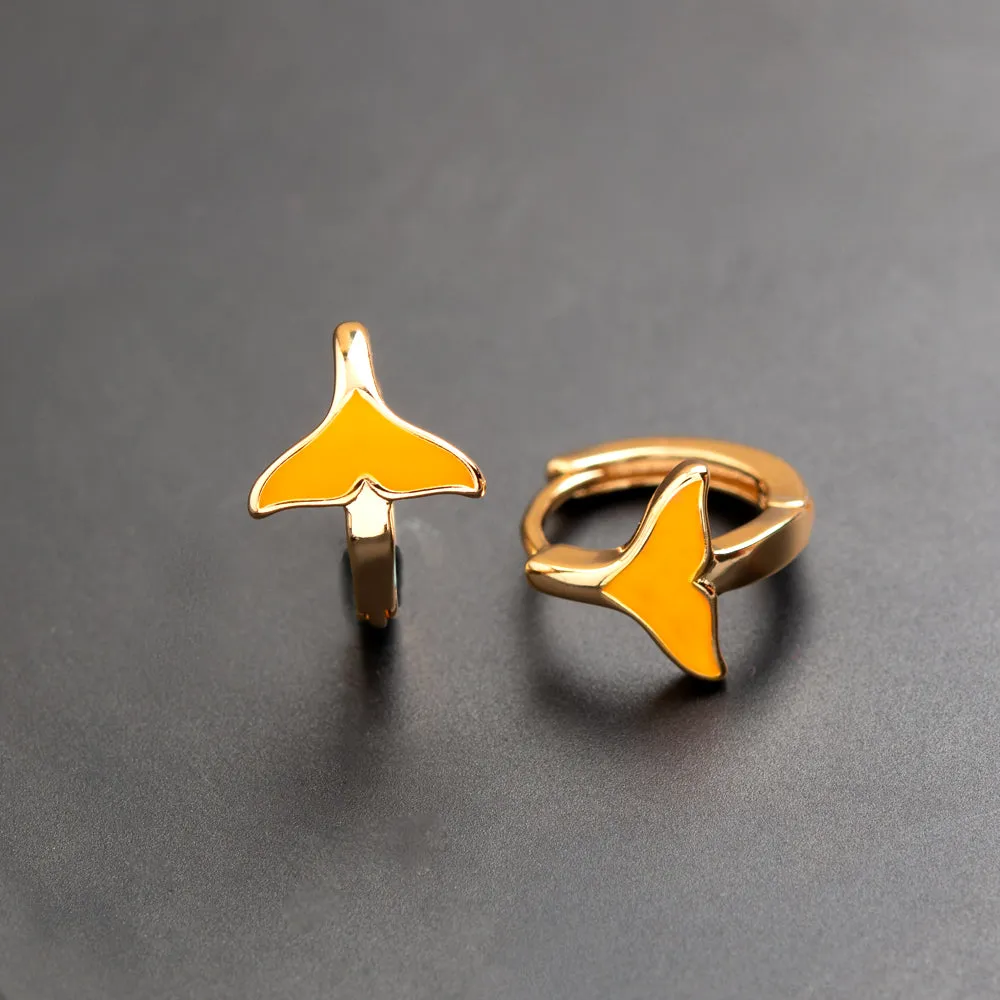Gold Plated Floral Shaped Enamel Bali Hoops Earring