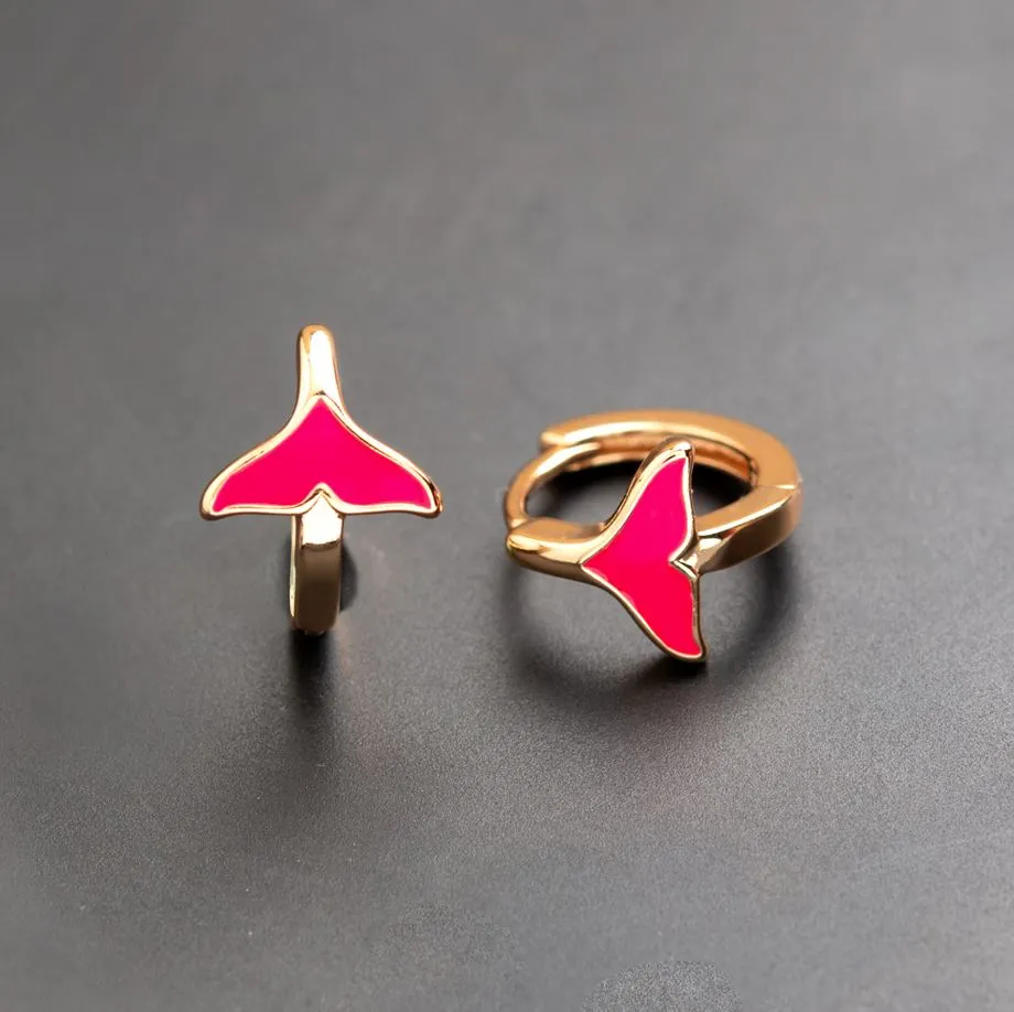 Gold Plated Floral Shaped Enamel Bali Hoops Earring