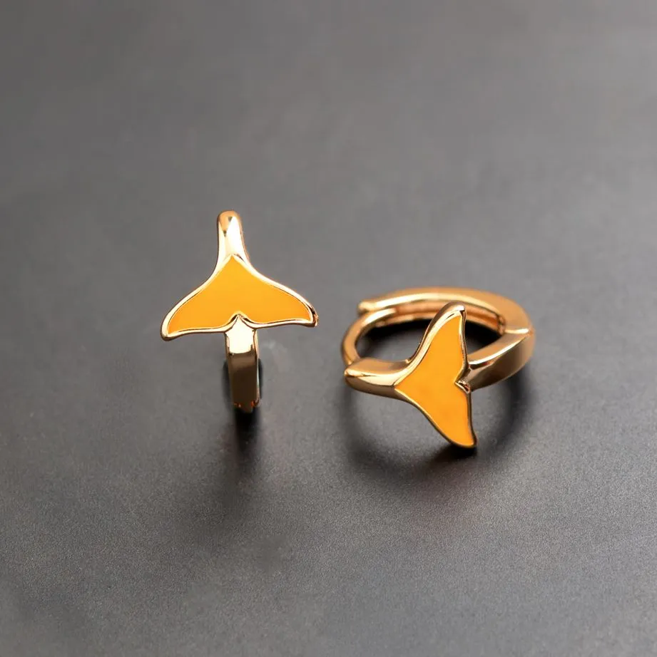 Gold Plated Floral Shaped Enamel Bali Hoops Earring