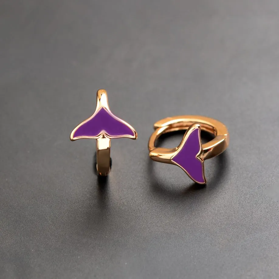 Gold Plated Floral Shaped Enamel Bali Hoops Earring