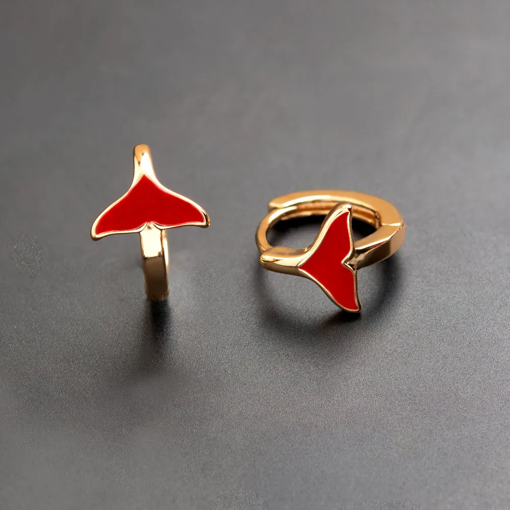 Gold Plated Floral Shaped Enamel Bali Hoops Earring