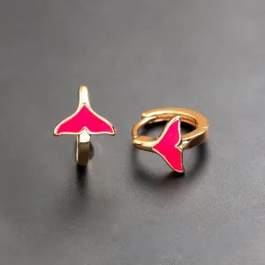 Gold Plated Floral Shaped Enamel Bali Hoops Earring