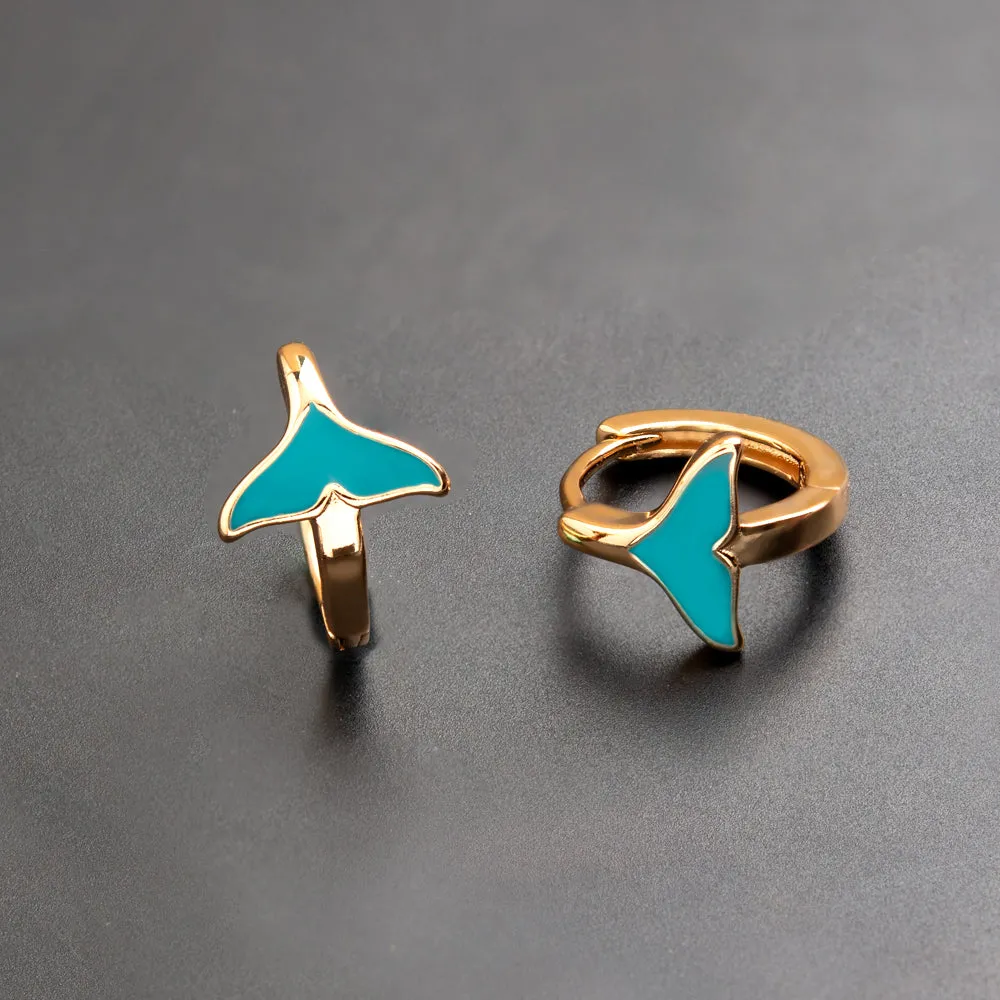 Gold Plated Floral Shaped Enamel Bali Hoops Earring