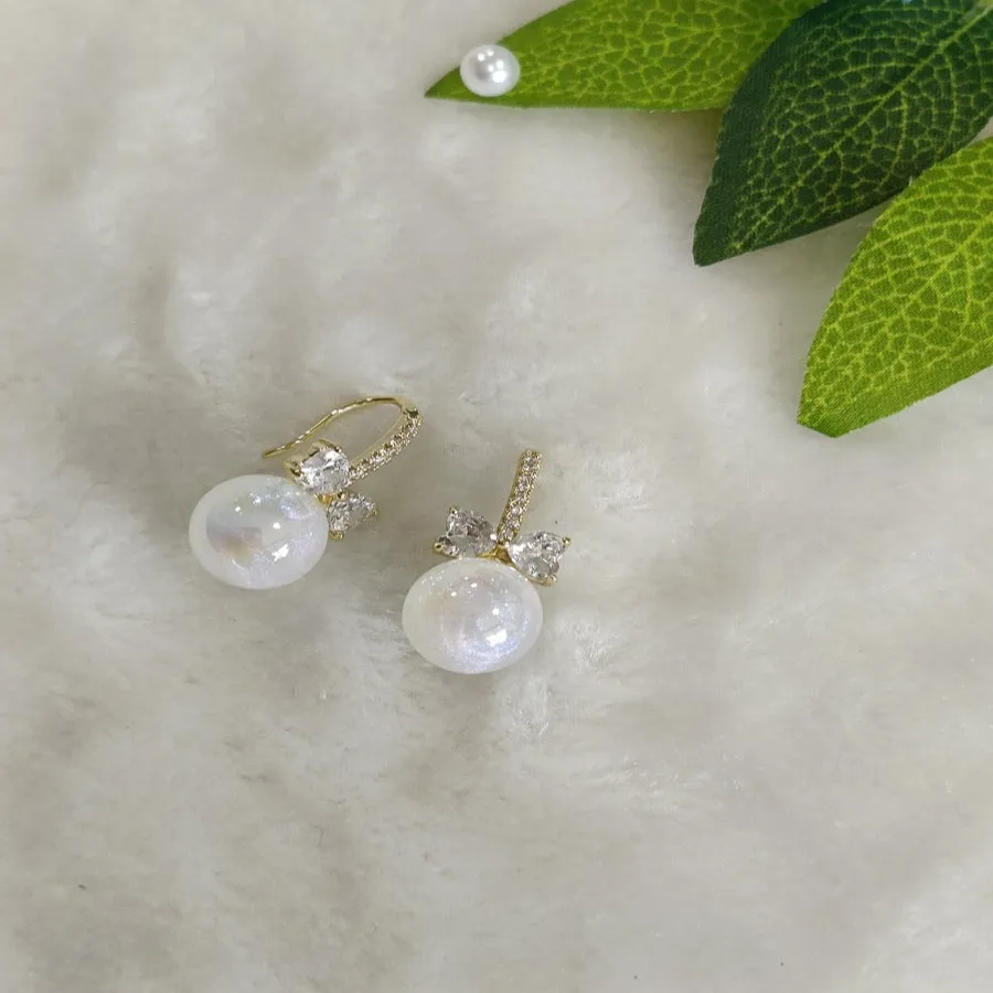 Korean Gold Plated Cubic Zicronia Bow Shaped Drop Earring