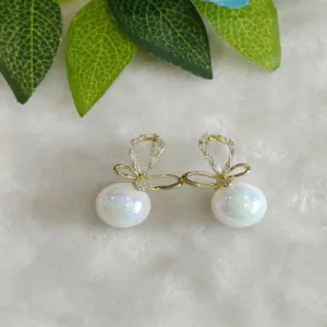 Korean Gold Plated Cubic Zicronia Butterfly Pearl Stud Earring