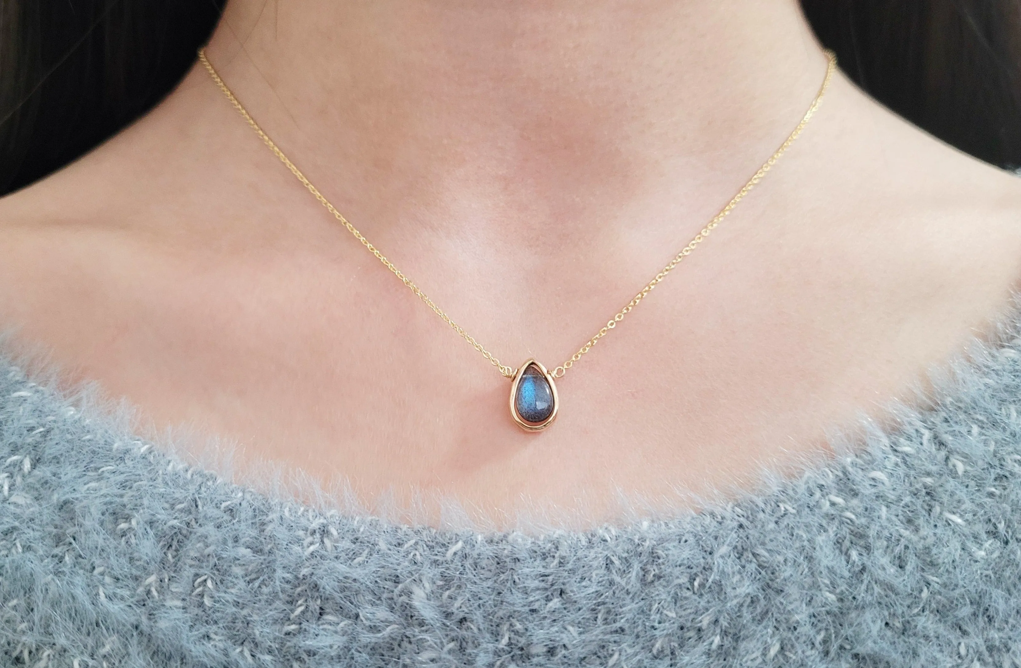 Labradorite Pear Pendant Necklace