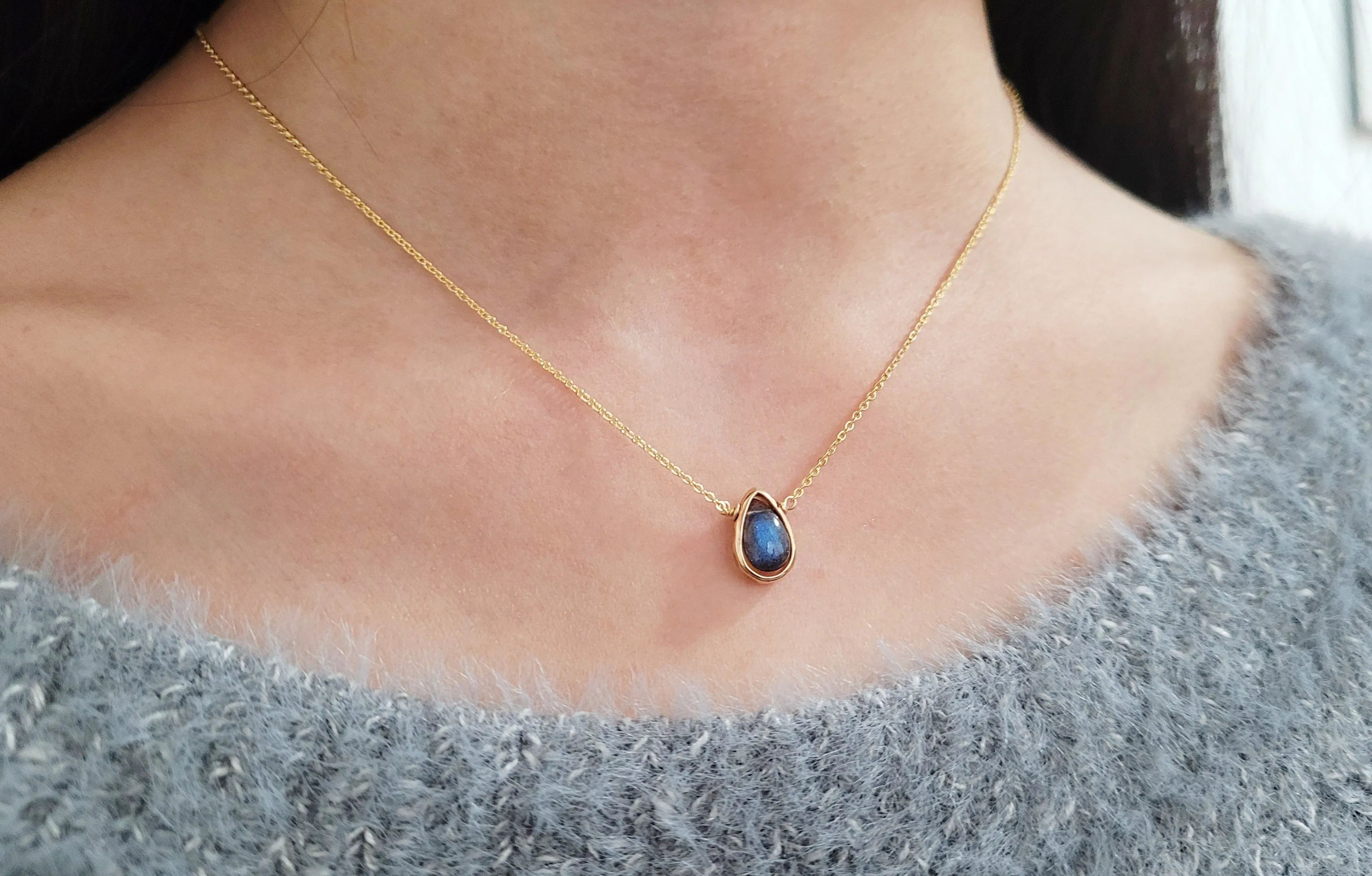 Labradorite Pear Pendant Necklace