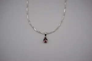 Malaia Garnet Necklace: Pear Cut, Silver Setting, Twisted Ball Snake and Box Chain