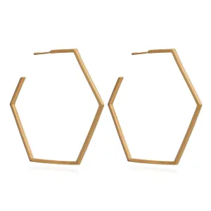 Oversized Hexagon Hoop Earrings - Gold - HXE22GP