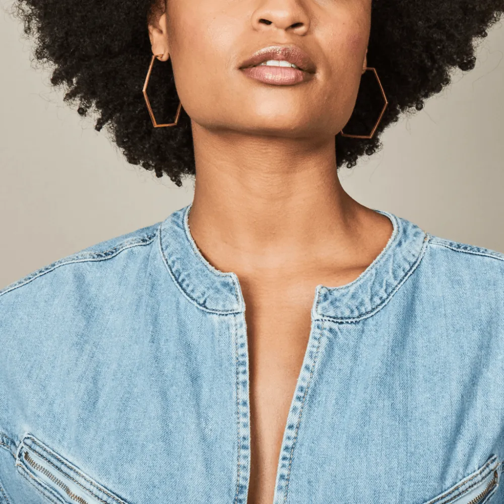 Oversized Hexagon Hoop Earrings - Gold - HXE22GP