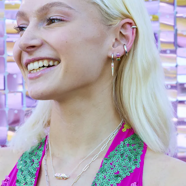 Rainbow Spike Charm Hoop Earrings - Gold - SPG-71