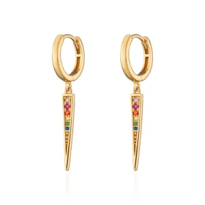Rainbow Spike Charm Hoop Earrings - Gold - SPG-71