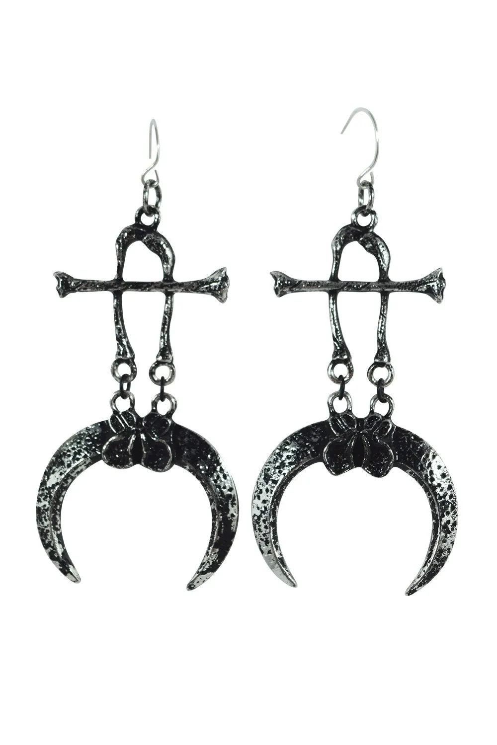 Restyle Witchcraft Wiccan Magick Bones and Claws Naja Talon Crescent Earrings - Silver