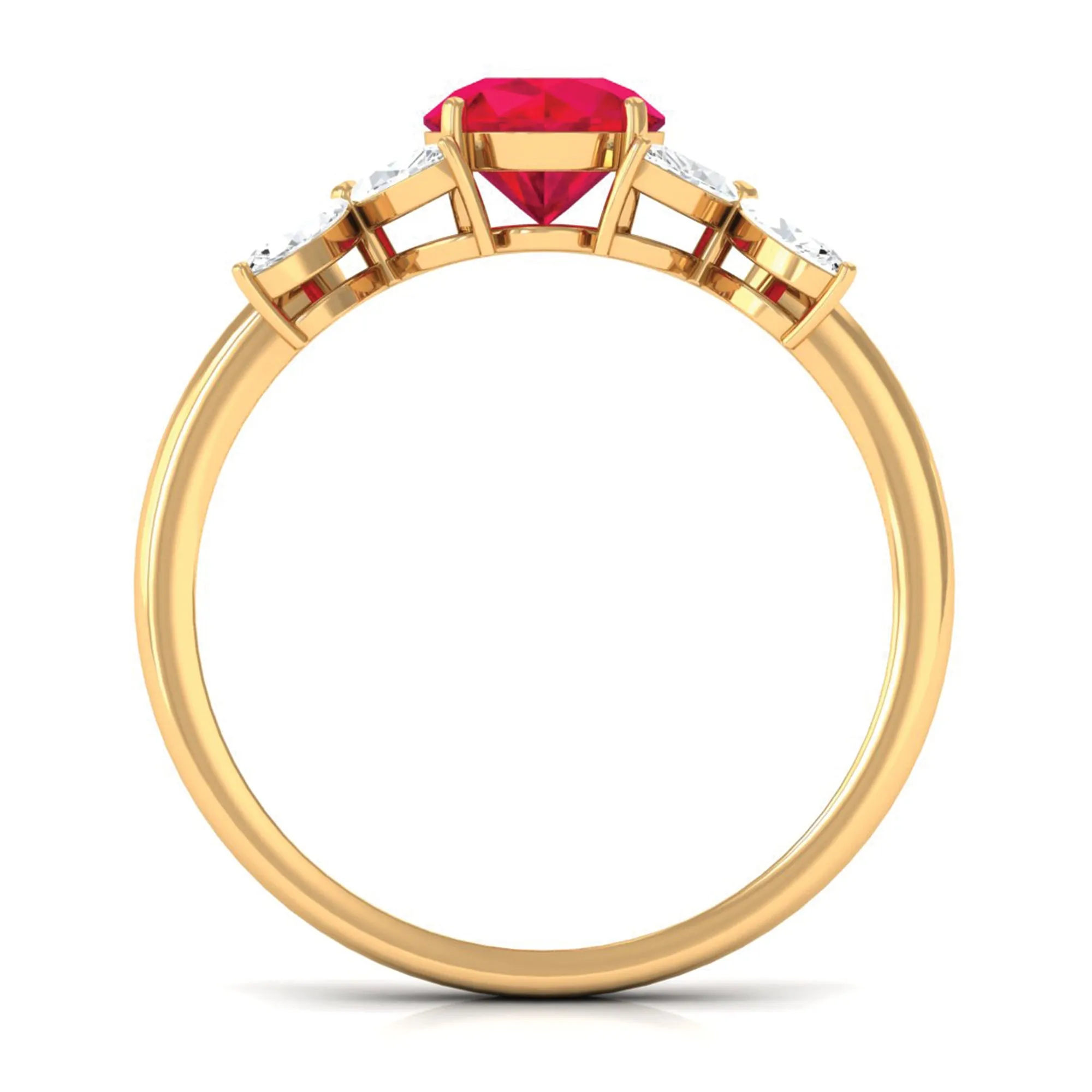 Round Created Ruby Floral Engagement Ring with Moissanite Accent