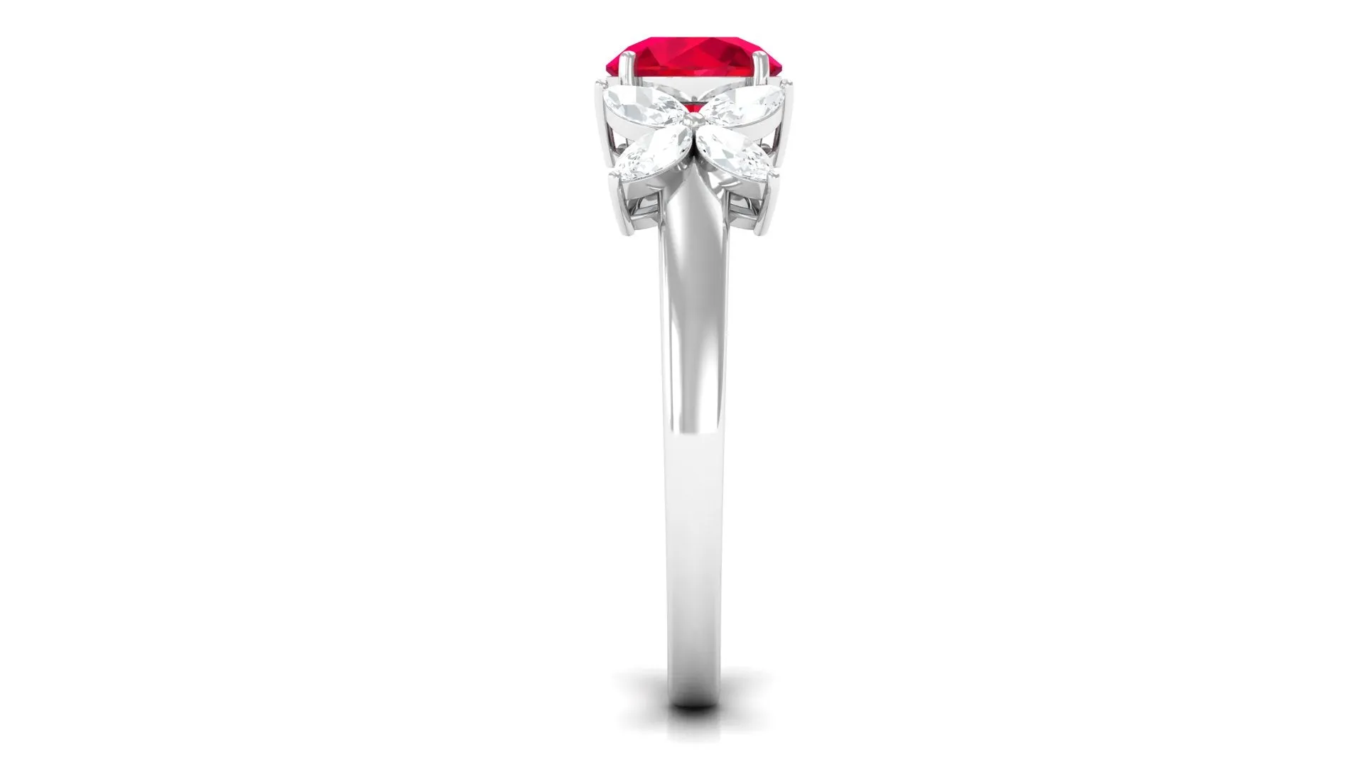 Round Created Ruby Floral Engagement Ring with Moissanite Accent