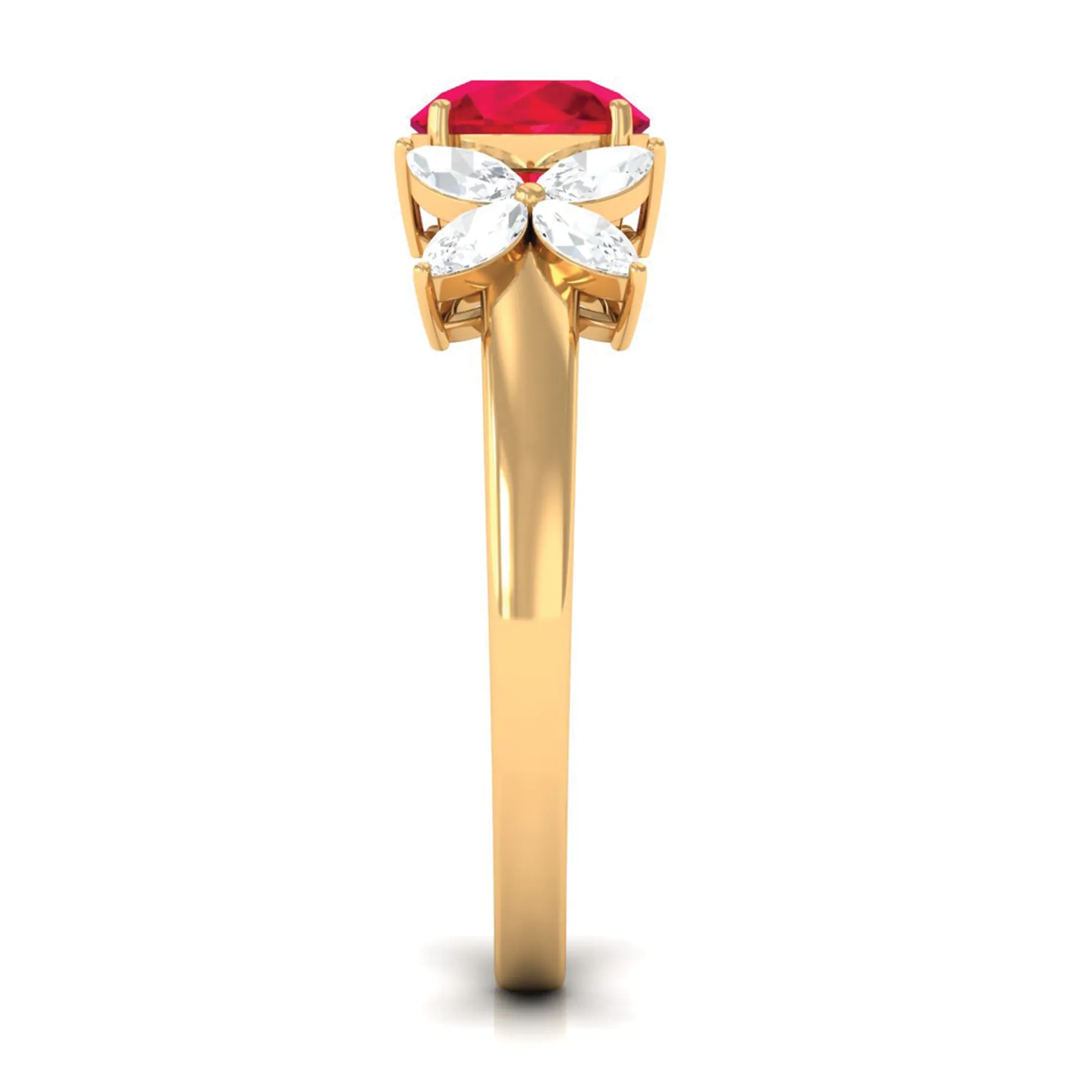 Round Created Ruby Floral Engagement Ring with Moissanite Accent