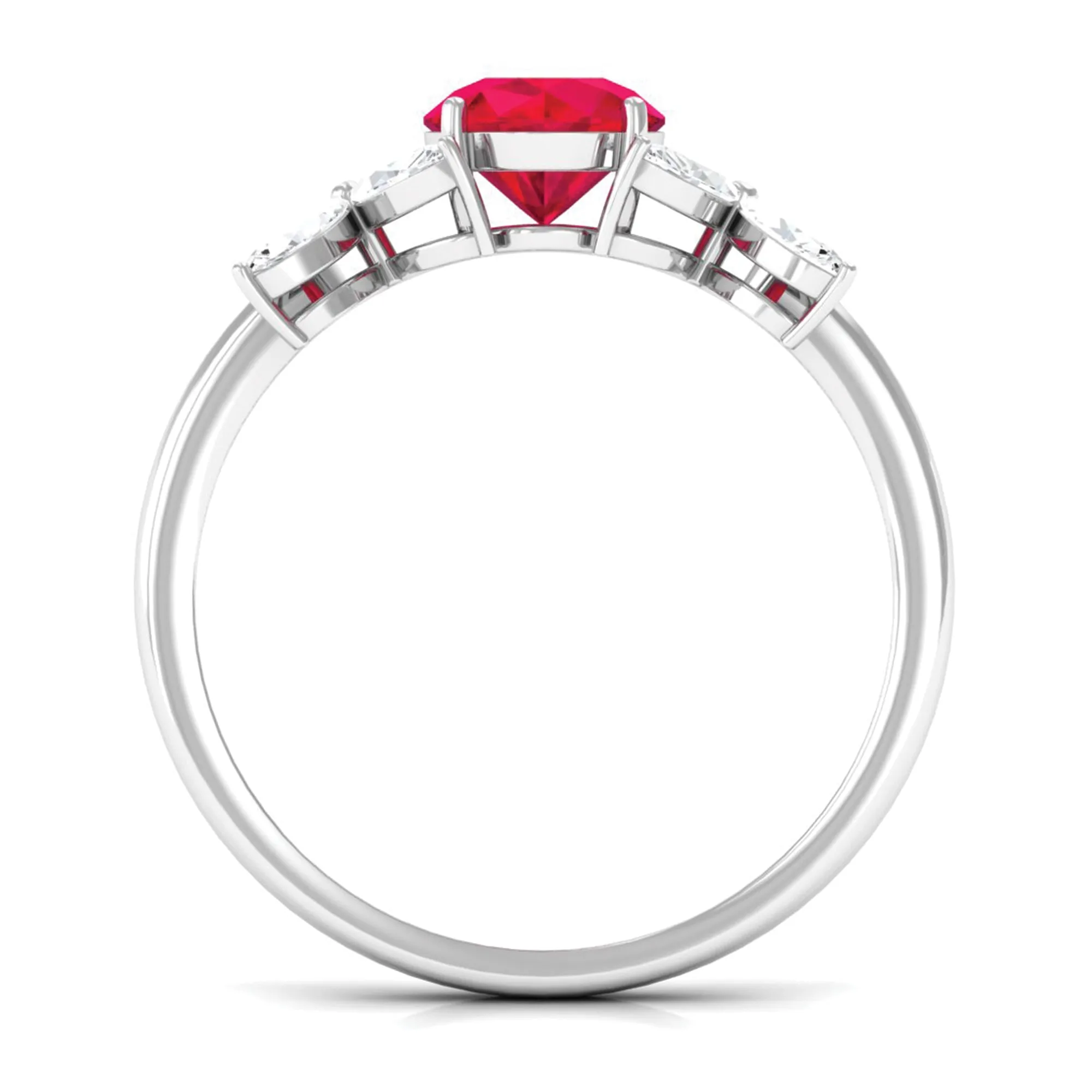 Round Created Ruby Floral Engagement Ring with Moissanite Accent