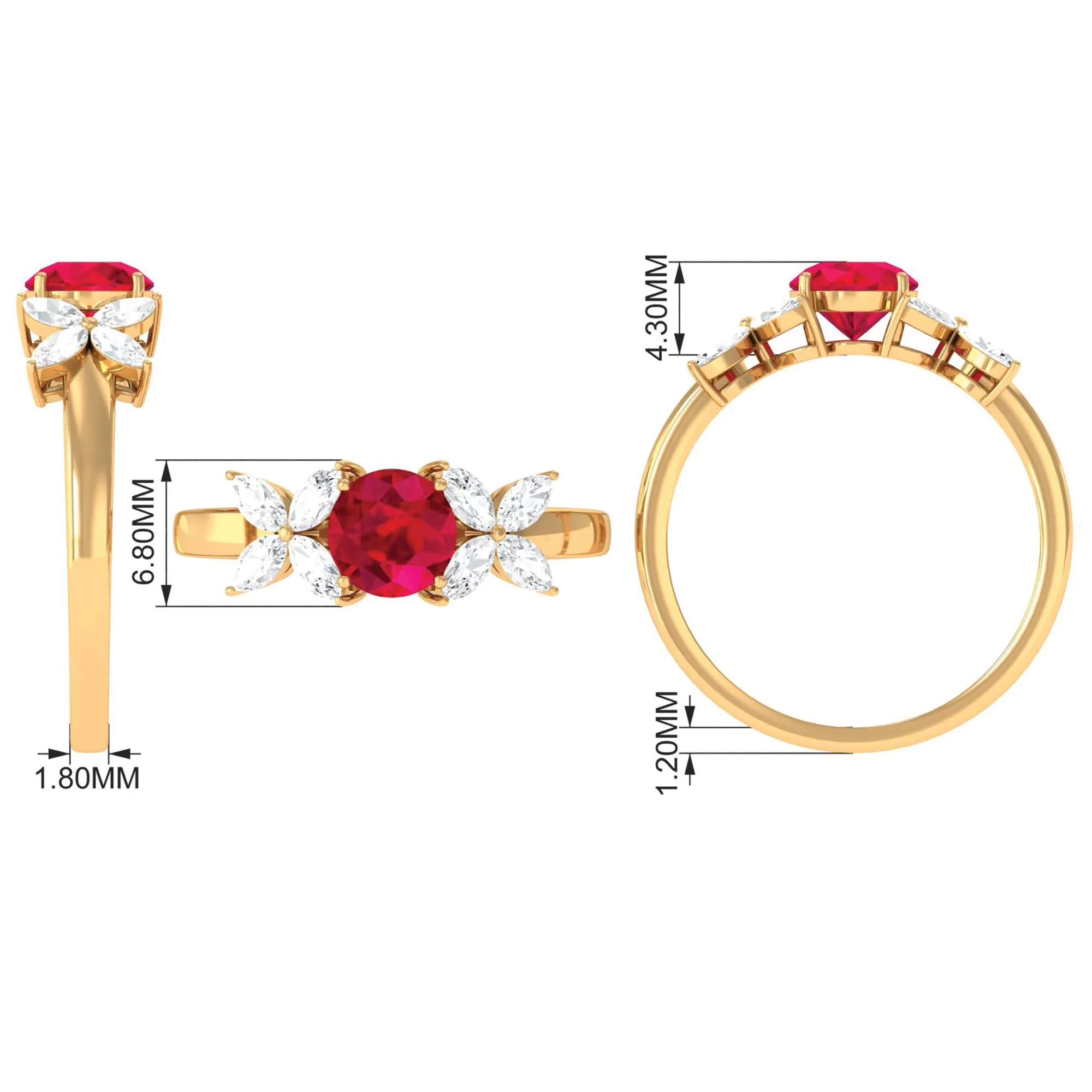 Round Created Ruby Floral Engagement Ring with Moissanite Accent