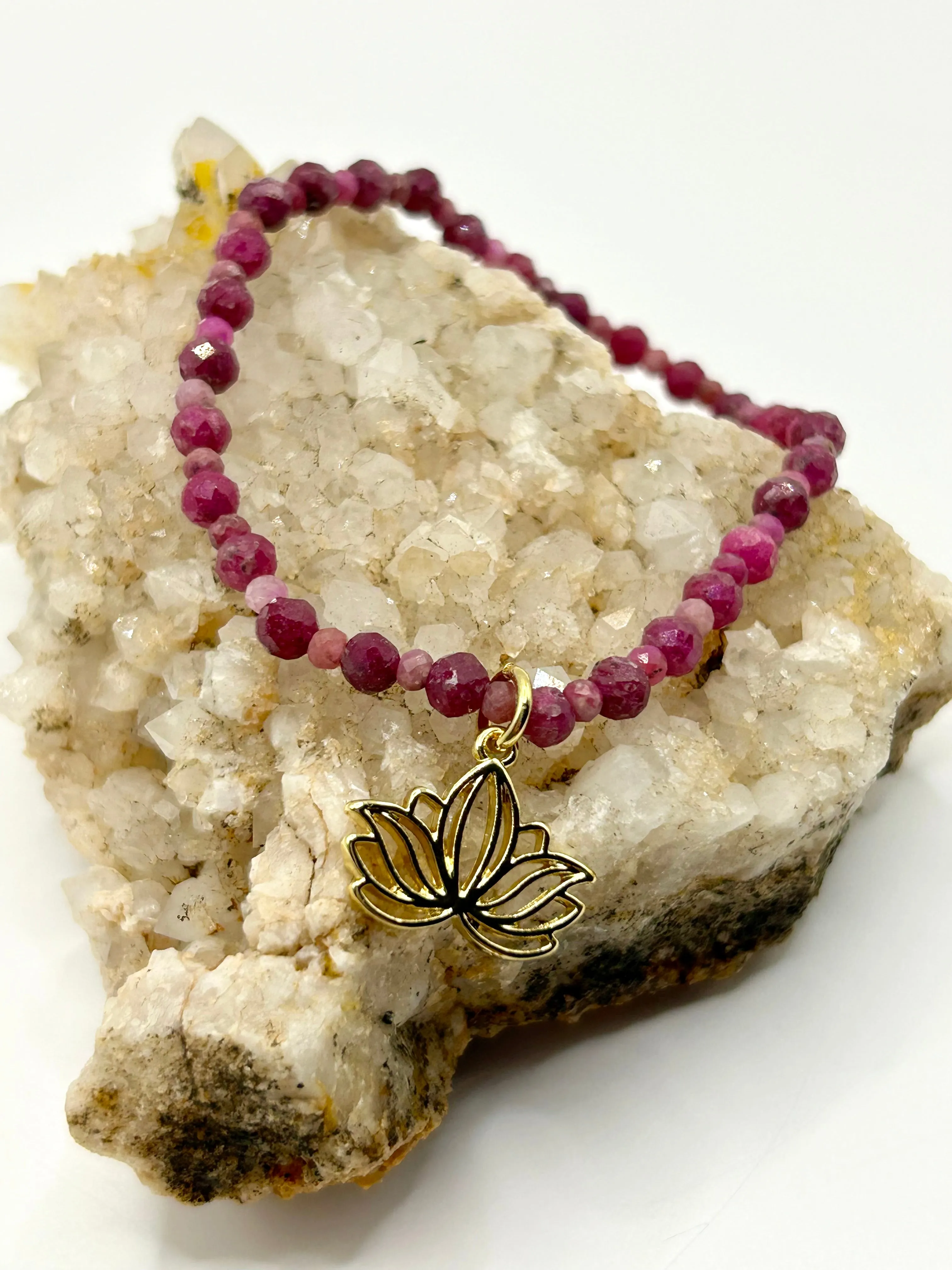 Ruby Gemstone Lotus Flower Bracelet