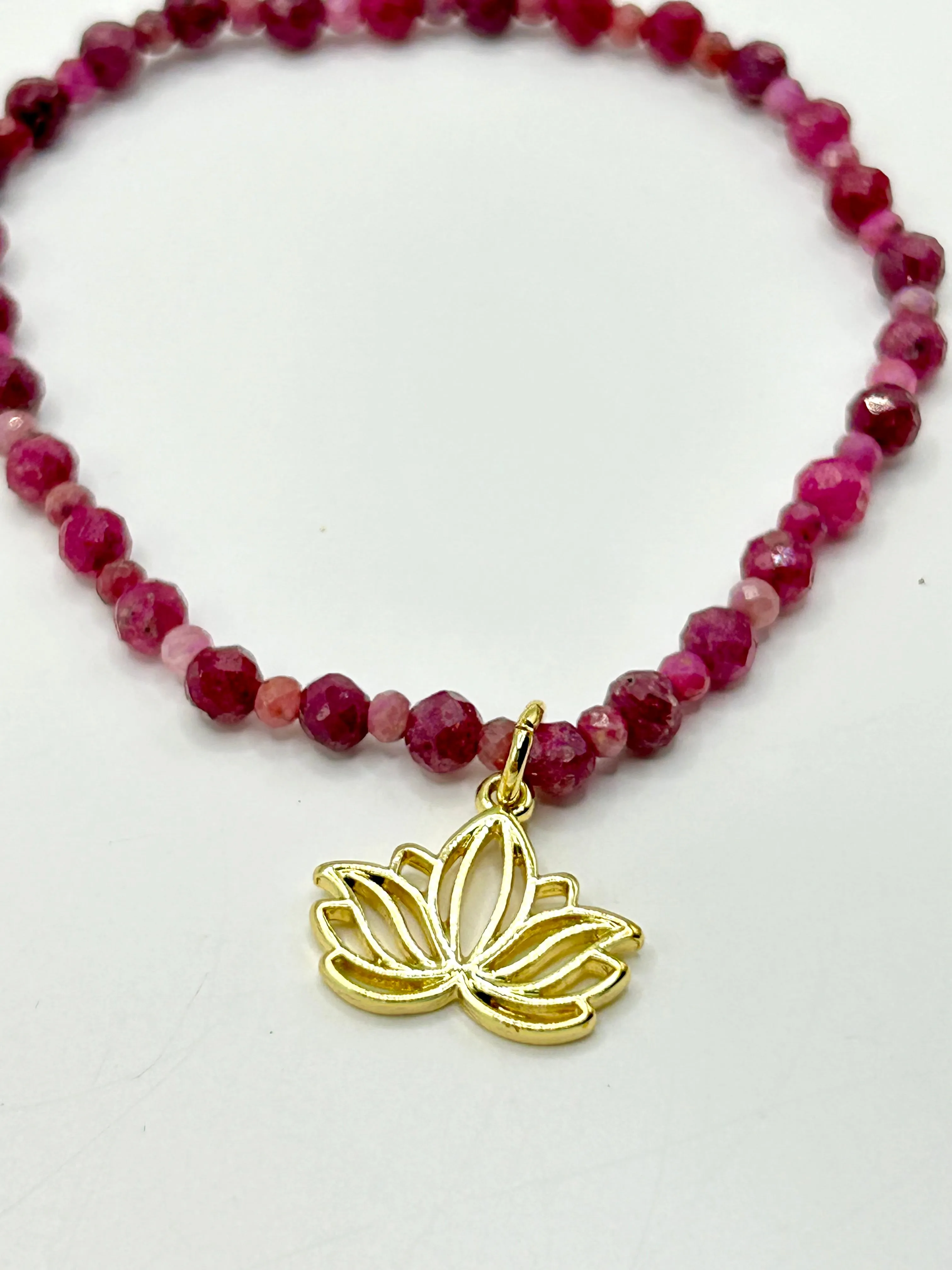 Ruby Gemstone Lotus Flower Bracelet