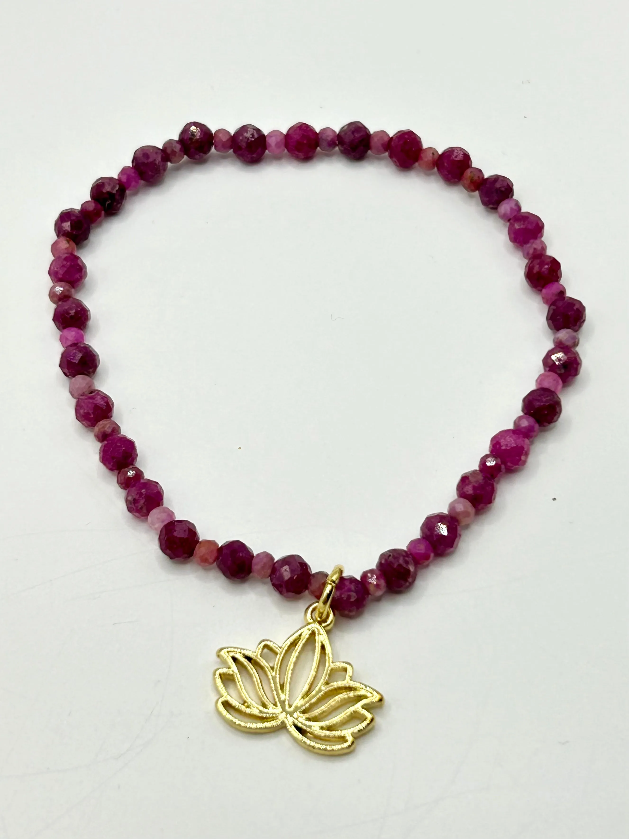 Ruby Gemstone Lotus Flower Bracelet