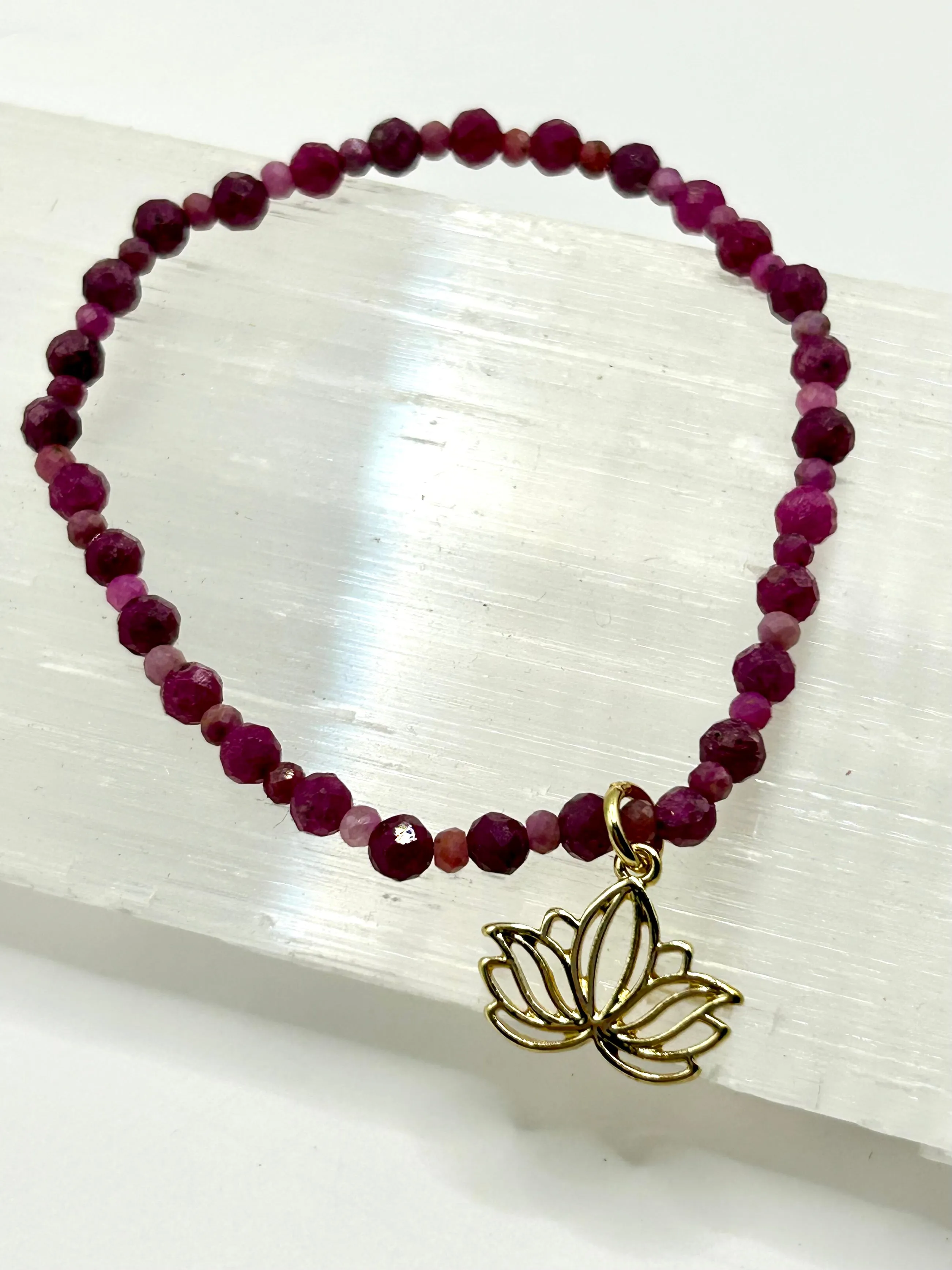 Ruby Gemstone Lotus Flower Bracelet