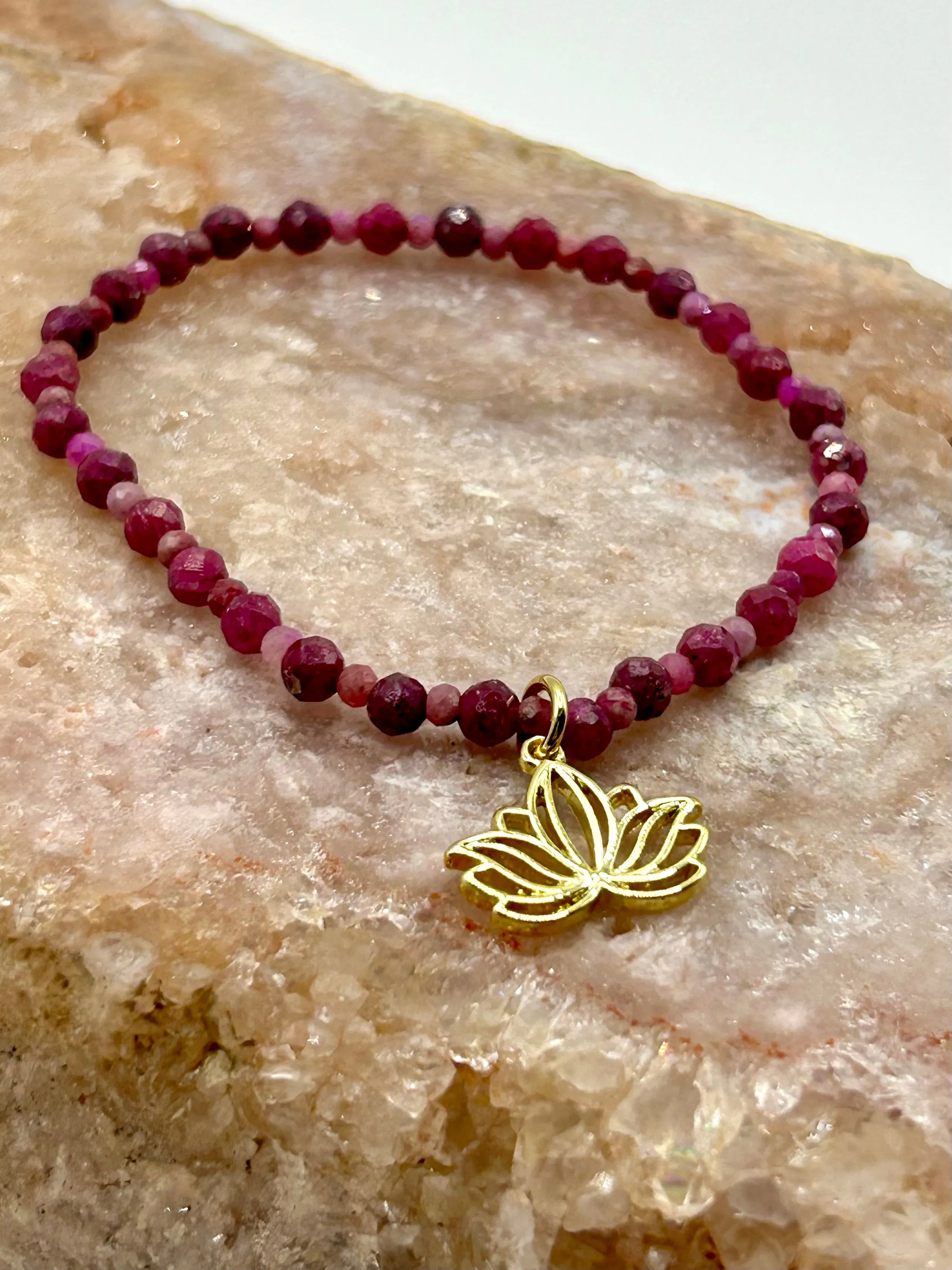 Ruby Gemstone Lotus Flower Bracelet